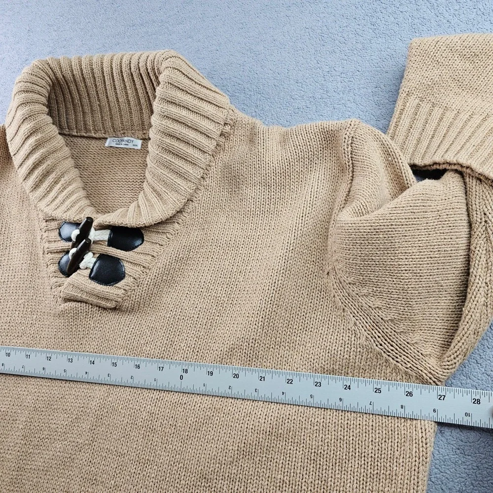 COOFANDY Sweater Mens‎ 3XL Brown Knitted Relaxed Fit Shawl Collar Toggle Button